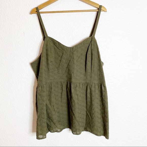 Torrid- Olive Green Eyelet Spaghetti Strap Top - Picture 1 of 6
